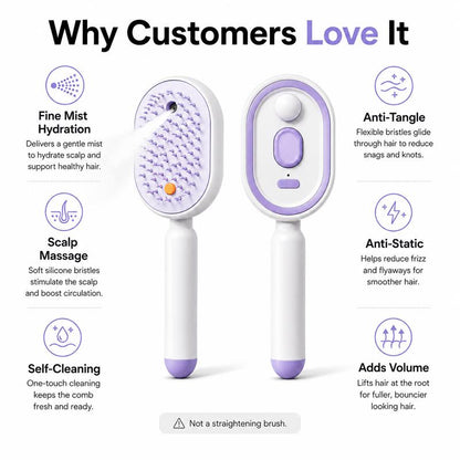 💖Scalp Massager Comb 💆‍♀️ – Self-Cleaning 🧼, Tangle-Free ✂️ & Frizz-Control Hair Brush with Soothing Mist Spray 💨✨ | Perfect for Dry, Brittle Hair 💧🌟